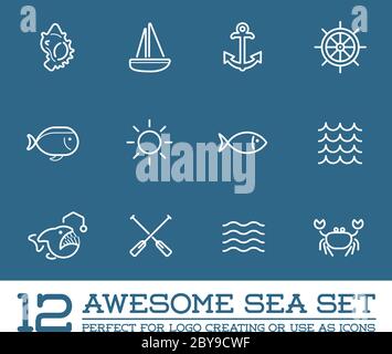 Set von Vektor-Sea Food Elemente und Meer Zeichen Illustration kann als Logo oder Symbol in Premium-Qualität verwendet werden Stock Vektor
