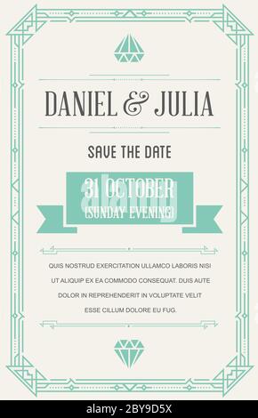 Große Qualität Stil Einladung in Art Deco oder Nouveau Epoch 1920 Gangster Ära Vektor Stock Vektor