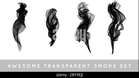 Vector Collection oder Set von realistischen Zigarettenrauch oder Nebel oder Dunst mit Transparenz isoliert kann mit jedem Hintergrund verwendet werden Stock Vektor