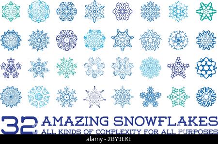 Set von Schneeflocken Fraktale oder Mandala-Symbole für weihnachten oder ethnische Verwendung in Vektor Stock Vektor