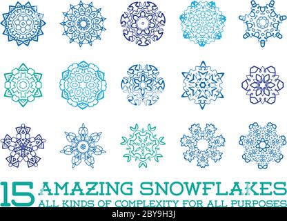 Set von Schneeflocken Fraktale oder Mandala-Symbole für weihnachten oder ethnische Verwendung in Vektor Stock Vektor