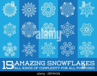 Set von Schneeflocken Fraktale oder Mandala-Symbole für weihnachten oder ethnische Verwendung in Vektor Stock Vektor