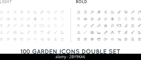 Set von Thin and Bold Vector Garten- und Bauernhofelemente und Obst oder Gemüse Icons Illustration kann als Logo oder Icon in Premium-Qualität verwendet werden Stock Vektor