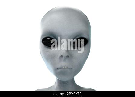 Alien Kopf. Nahaufnahme. UFO-Konzept. Isolieren. 3d-Rendering. Stockfoto