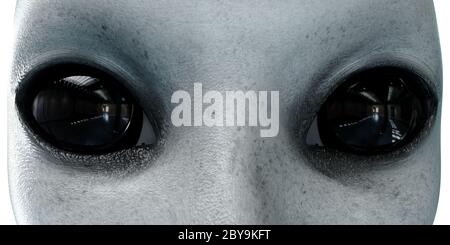 Alien Kopf. Nahaufnahme. UFO-Konzept. Isolieren. 3d-Rendering. Stockfoto