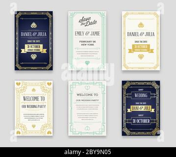 Set von großer Qualität Stil Einladung in Art Deco oder Nouveau Epoch 1920 Gangster Era Kollektion Vektor Stock Vektor