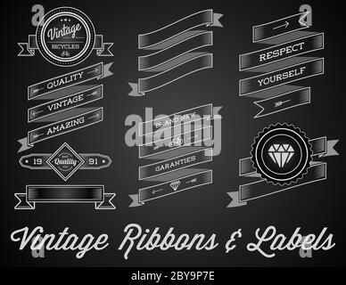 Vektor-Set von Vintage Retro Style Premium Design Etiketten und Bänder Schwarz und Weiß Stock Vektor