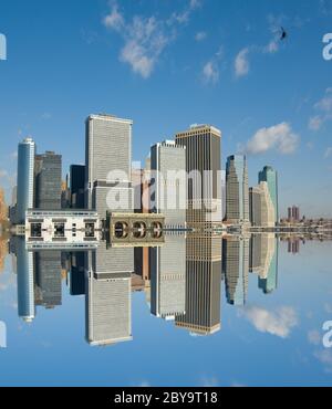 Panaorama von manhattan mit fliegendem Hubschrauber, New york, usa Stockfoto