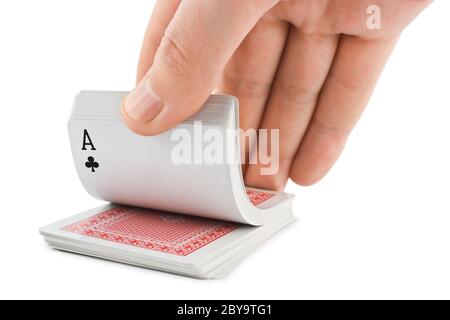 Hand und Spielkarten Stockfoto