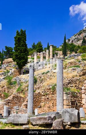 Ruinen der antiken Stadt Delphi, Griechenland Stockfoto