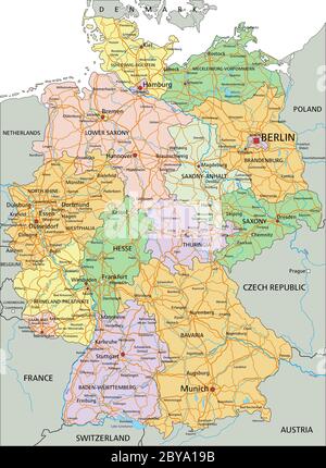 Deutschland - sehr detaillierte editierbare politische Karte mit getrennten Ebenen. Stock Vektor
