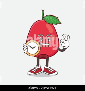 Eine Illustration von Rose Hip Obst Cartoon Maskottchen Charakter hält eine Uhr Stock Vektor