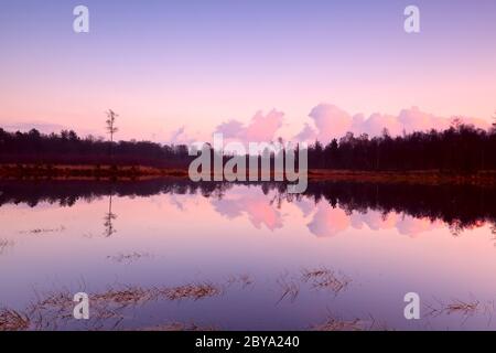 Ruhiger Sonnenuntergang über dem See in Dwingelderveld Stockfoto