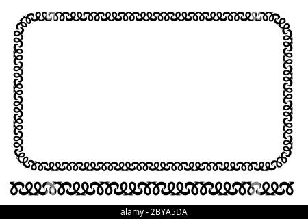 Vektor Schwarz Abgerundete Ecke Rechteck Blumenrahmen, Isoliert Auf Weiß Stock Vektor