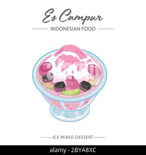 Es campur oder Eis gemischt Dessert ist eines der typischen indonesischen Getränke, die durch das Mischen von verschiedenen Arten von Zutaten wie Obst und Gelee gemacht wird Stock Vektor