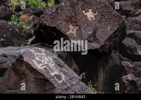 NM00653-00...NEW MEXICO - Petroglyphen in Piedras Marcadas Canyon, Petroglyph National Monument. Stockfoto