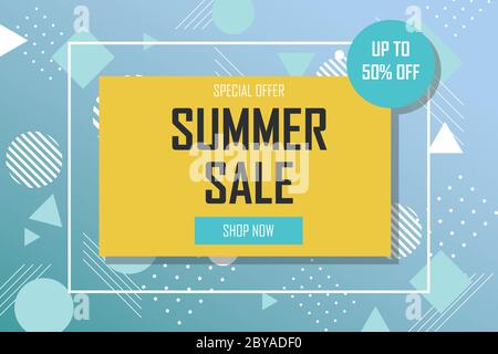 Sommer Sale Banner Vorlage mit trendy abstrakt geometrischen Hintergrund. Rabatt, Sonderangebot, Vektorgrafik Stock Vektor