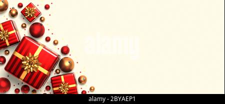 Rote weihnachtsgeschenke auf weißem Hintergrund 3D-Rendering Stockfoto