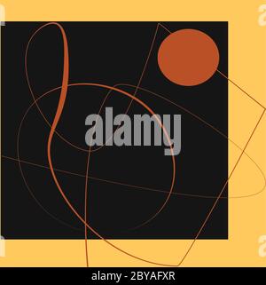 Die Linie abstrakte Form der modernen Illustration ist inspiriert von Suprematismus. Orange, beige und schwarzes Quadrat Stock Vektor