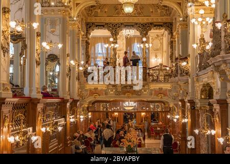 Budapest, Ungarn - Feb 09, 2020: Luxuriöse goldene Halle im Inneren Neu Stockfoto