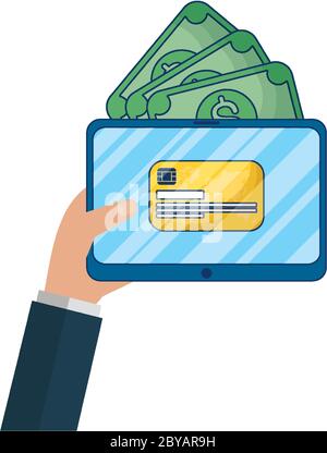 Business Online-E-Commerce in Tablet mit Rechnungen und Kreditkarte Vektor Illustration Design Stock Vektor