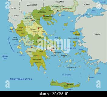 Sehr detaillierte editierbare politische Karte mit getrennten Ebenen. Griechenland. Stock Vektor