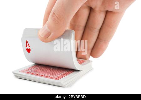 Hand und Spielkarten Stockfoto
