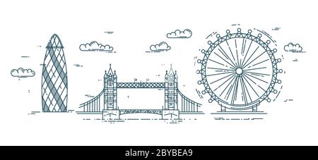 Moderne flache Vektorgrafik mit Londoner Sehenswürdigkeiten. Stock Vektor