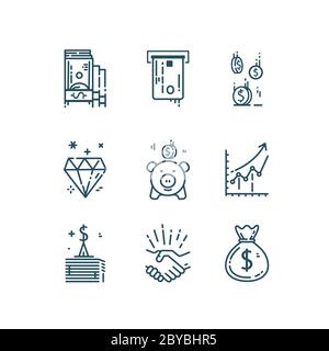 Symbole für Geld und Finanzlinien. Stock Vektor