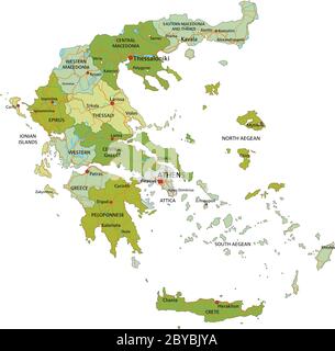 Sehr detaillierte editierbare politische Karte mit getrennten Ebenen. Griechenland. Stock Vektor