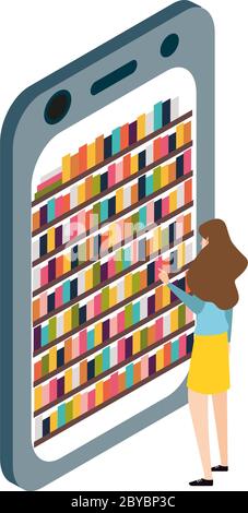 Online-Lektüre von Vektoren. App für Smartphone wird gelesen. E-Reading und Online-Bibliothek Stock Vektor