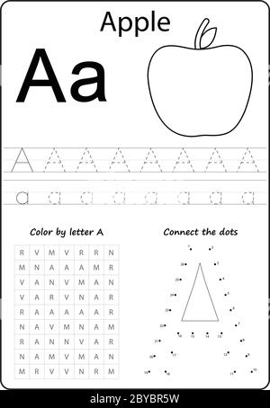 Buchstabe A. Buchstabe des Alphabets. Arbeitsblatt. Aufgabe für Kinder. Lernen von Briefen Stock Vektor