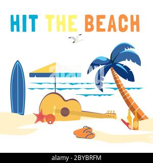 Sommer Strand Spaß Abenteuer Hintergrund flache Vektor Stock Vektor
