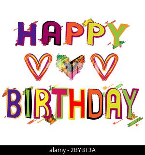 Inschrift Happy Birthday und Form der Herzen Stock Vektor