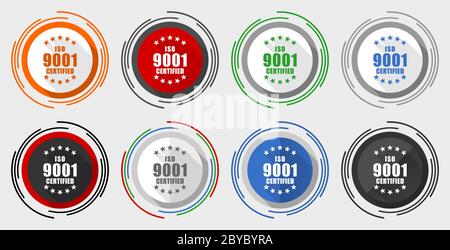 ISO 9001 Vektor-Icon-Set, modernes Design flache Grafik in 8 Optionen für Web-Design und mobile Anwendungen Stock Vektor