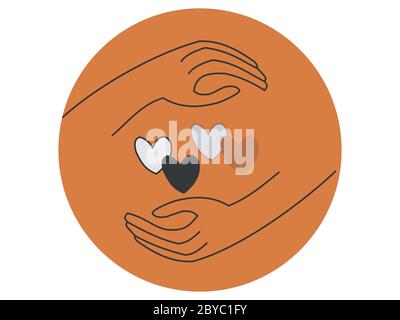 Illustration von zwei Händen um Herzen in verschiedenen Farben - Rassismus und Gleichheitskonzept - Schwarz lebt Materie Stockfoto