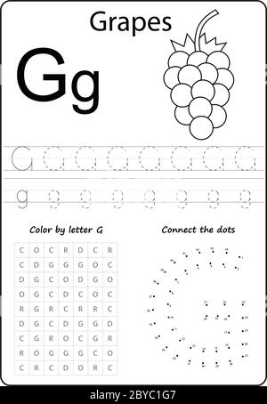 Buchstabe G. Buchstabe des Alphabets. Arbeitsblatt. Aufgabe für Kinder. Lernen von Briefen Stock Vektor