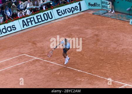 Roger Federer von der Schweiz im Einsatz bei French O Stockfoto