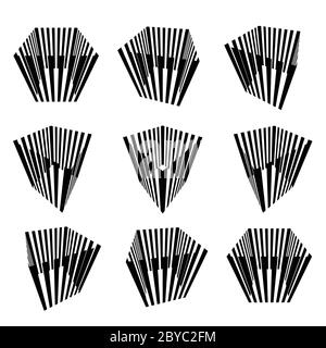 Sammlung von abstrakten Design-Elementen aus Würfeln oder Fragmenten von Würfeln und geometrischen Formen in verschiedenen Positionen zusammengesetzt Stock Vektor