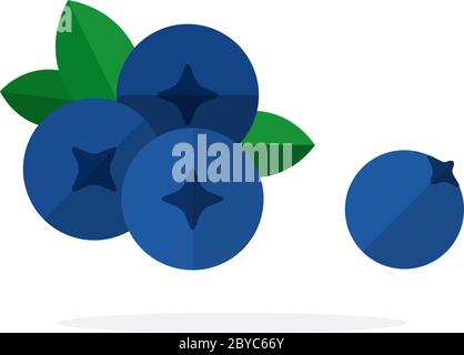 Heidelbeeren mit Blättern flach isoliert Stock Vektor