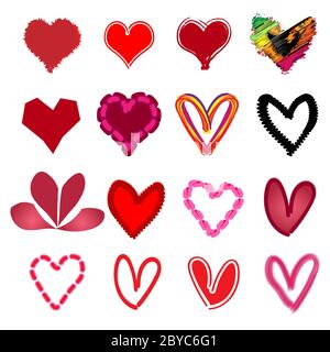 Ikonen der Herzen gesetzt, Figuren der Herzen in verschiedenen Design Stock Vektor
