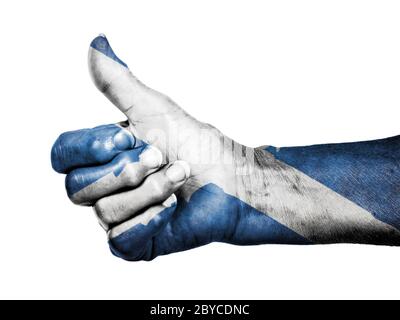 Alte Frau mit Arthritis geben den Daumen nach oben Zeichen Stockfoto
