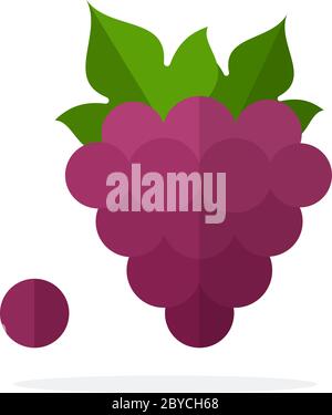 Ein Bündel von roten Trauben mit Blättern und eine Beere von Trauben flach isoliert Stock Vektor