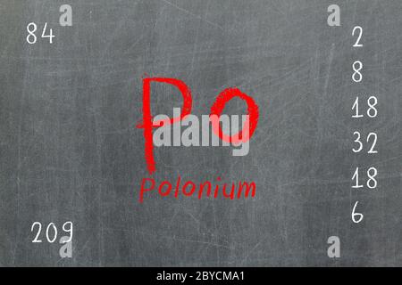 Isolierte Tafel mit Periodensystem, Polonium Stockfoto