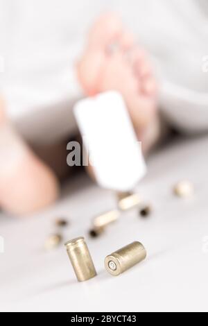 Leiche mit Toe-tag Stockfoto