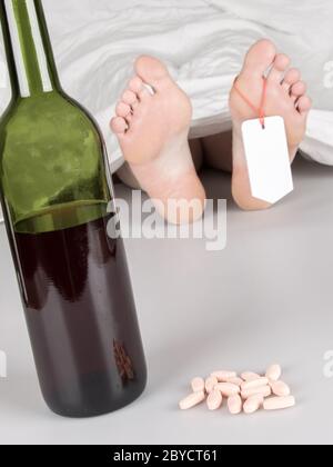 Leiche mit Toe-tag Stockfoto