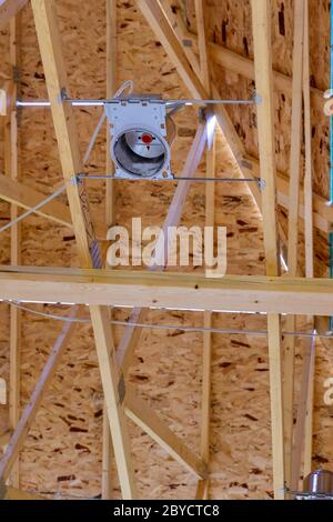 Holzbalken Decke gerahmtes Gebäude im Bau Inneren Wohnheim Stockfoto