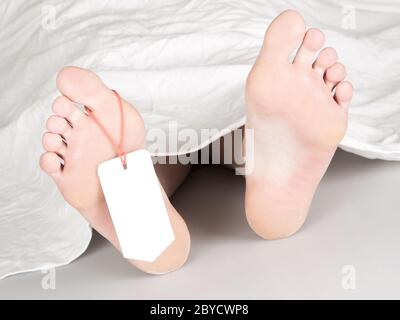 Leiche mit Toe-tag Stockfoto