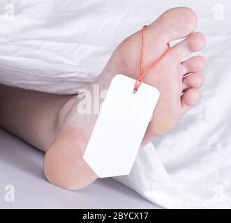 Leiche mit Toe-tag Stockfoto