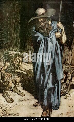 Mime und der Wanderer in Siegfried - Arthur Rackham, um 1911 Stockfoto